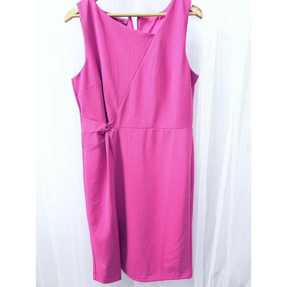Talbots Pink Sleeveless Faux Wrap Knot Waist Sheath Dress Size 12 Asymmetrical